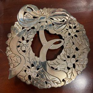 Vintage Silver Plated Wreath Shape Trivet with Insulated Feet